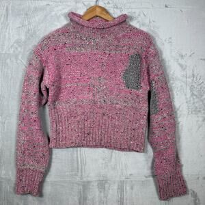 Phillip Lim Sweater Small Pink, Grey, Silver Mock Neck Cropped Ribbed Cozy!